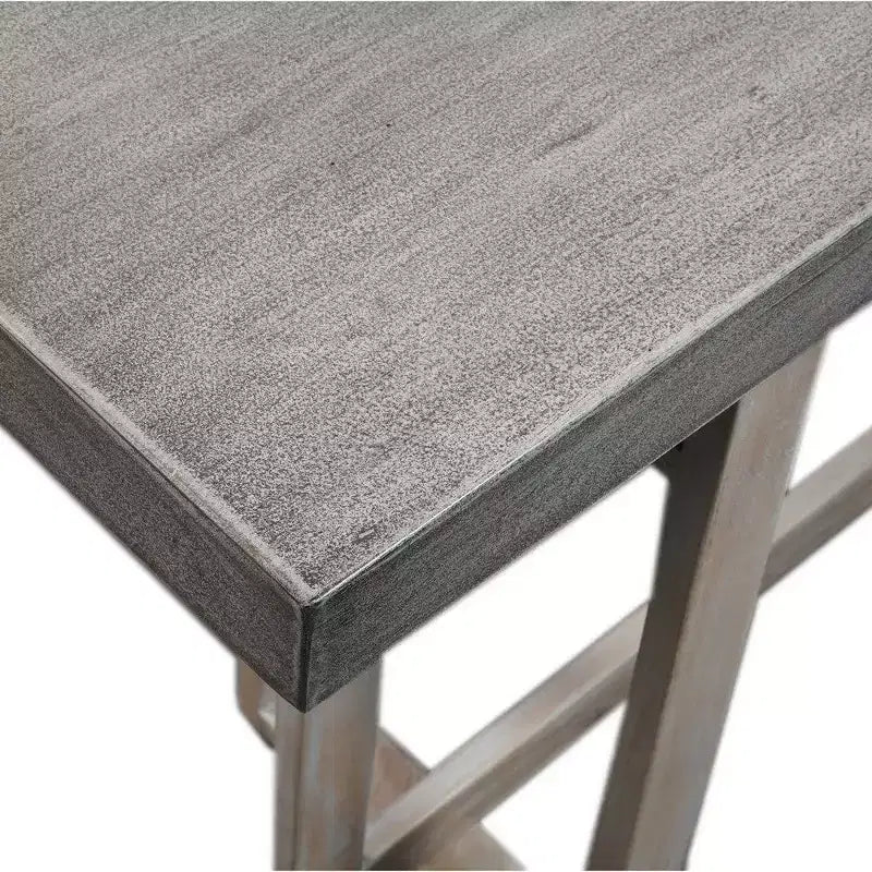 Tavolo Consolle/Credenza in Legno di Mango Artigianale da 150 cm con Base Geometrica Intrecciata, Grigio Decapato