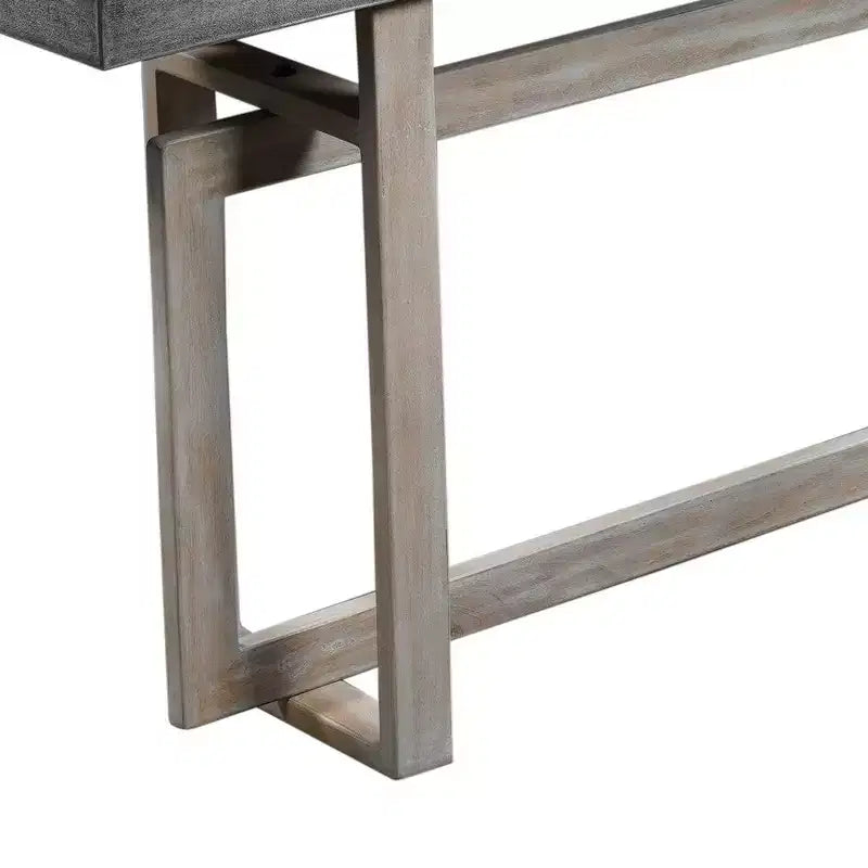 Tavolo Consolle/Credenza in Legno di Mango Artigianale da 150 cm con Base Geometrica Intrecciata, Grigio Decapato