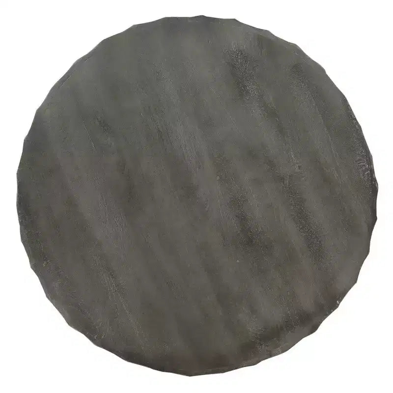 Tavolino da caffè artigianale in legno di mango da 34", forma rotonda a tamburo con nido d'ape martellato, grigio