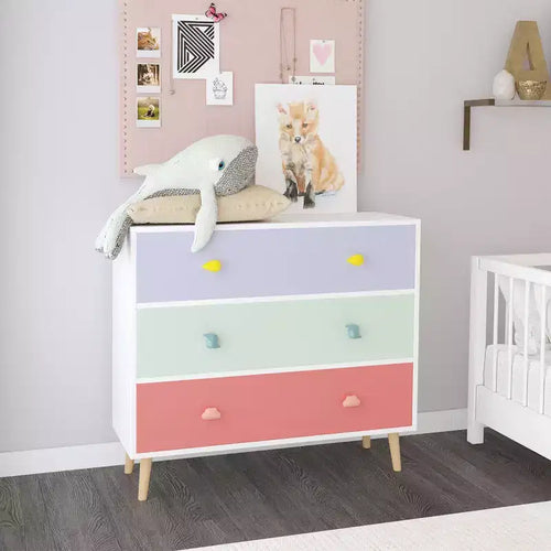 Whisen 3-Drawer Storage Dresser with Euro Glides & Cartoon Pulls, Anti-Dumping Design, Use as Dresser, Nightstand