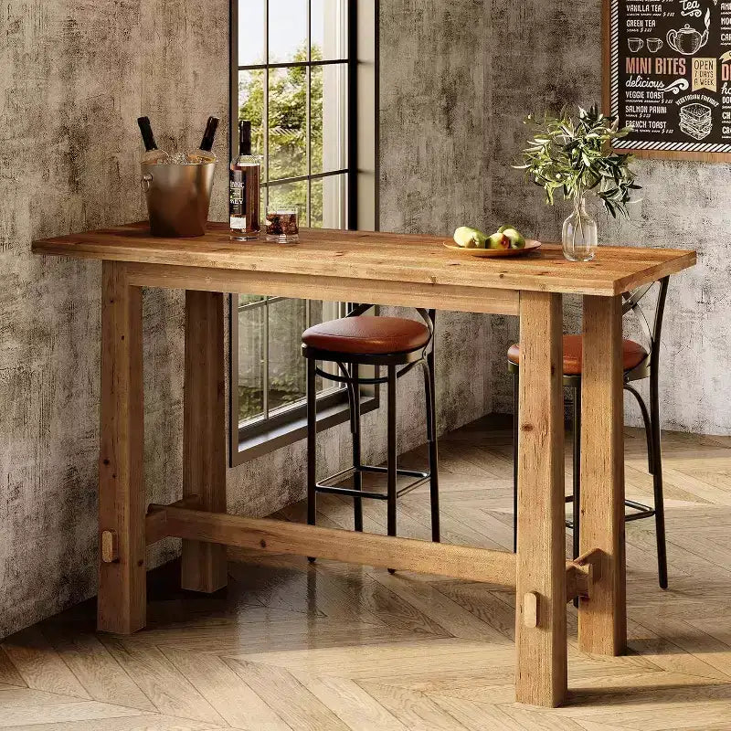 Tavolo da pub in legno massello da 63" a altezza bar per cucina, caffetteria o ristorante