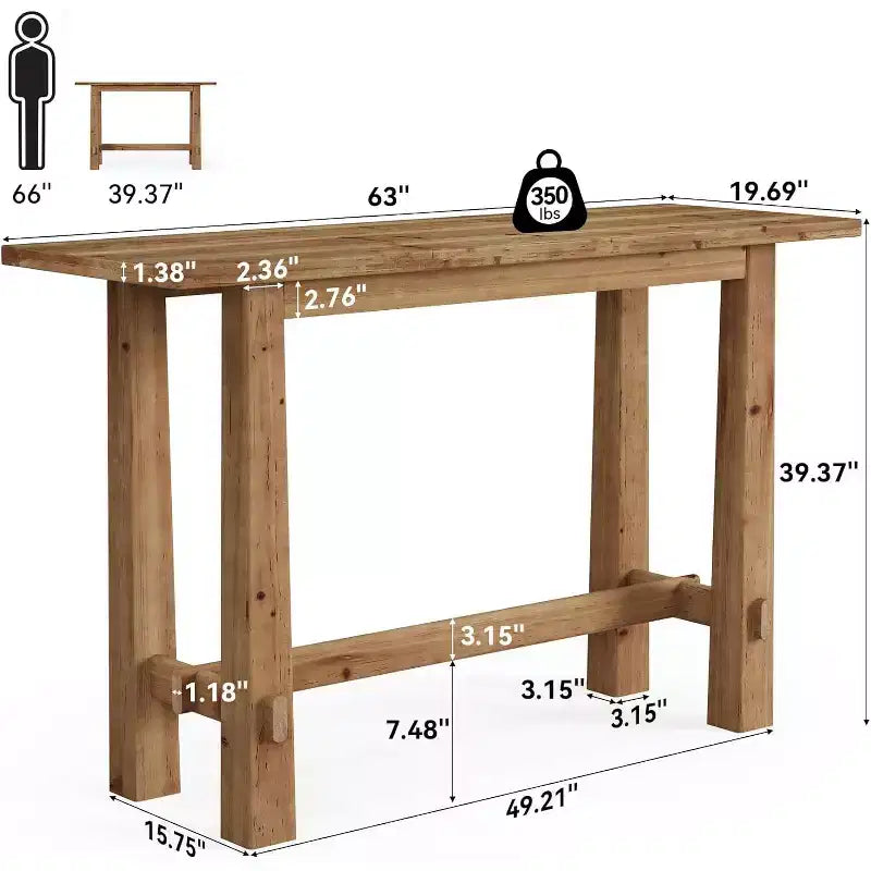 Tavolo da pub in legno massello da 63" a altezza bar per cucina, caffetteria o ristorante