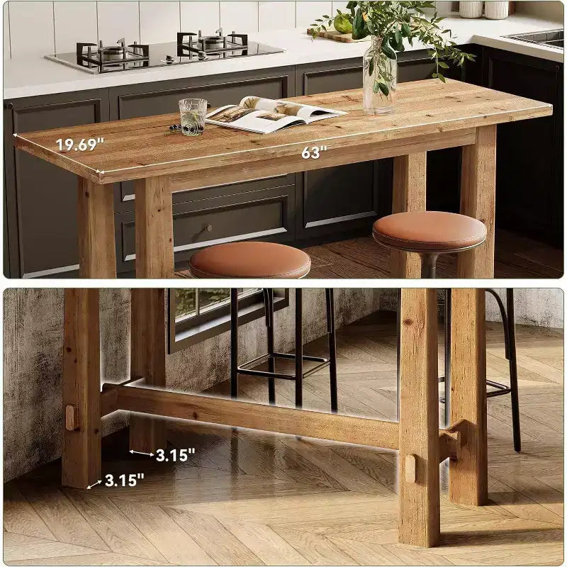 Tavolo da pub in legno massello da 63" a altezza bar per cucina, caffetteria o ristorante