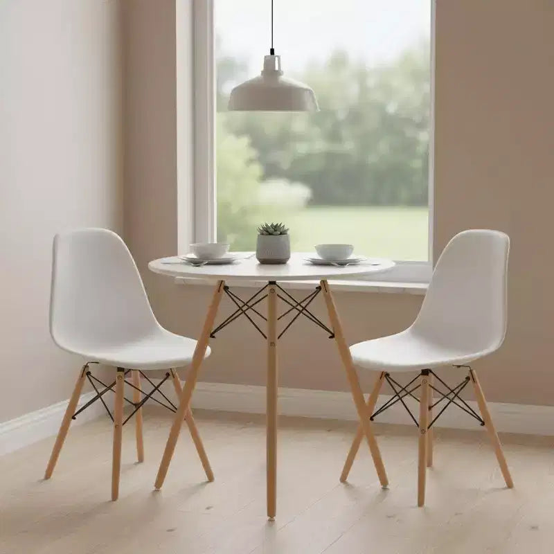Tavolo da pranzo rotondo da 80 cm per 2-4 persone, piano bianco con gambe in legno, per cucina, caffetteria, sale ricreative