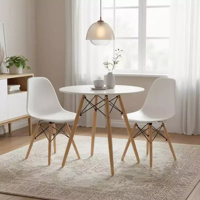 Tavolo da pranzo rotondo da 80 cm per 2-4 persone, piano bianco con gambe in legno, per cucina, caffetteria, sale ricreative