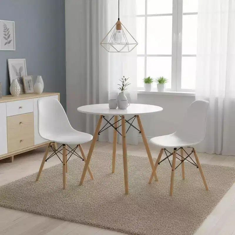 Tavolo da pranzo rotondo da 80 cm per 2-4 persone, piano bianco con gambe in legno, per cucina, caffetteria, sale ricreative