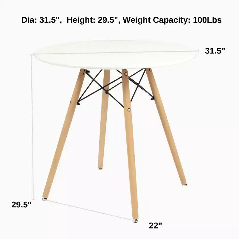 Tavolo da pranzo rotondo da 80 cm per 2-4 persone, piano bianco con gambe in legno, per cucina, caffetteria, sale ricreative