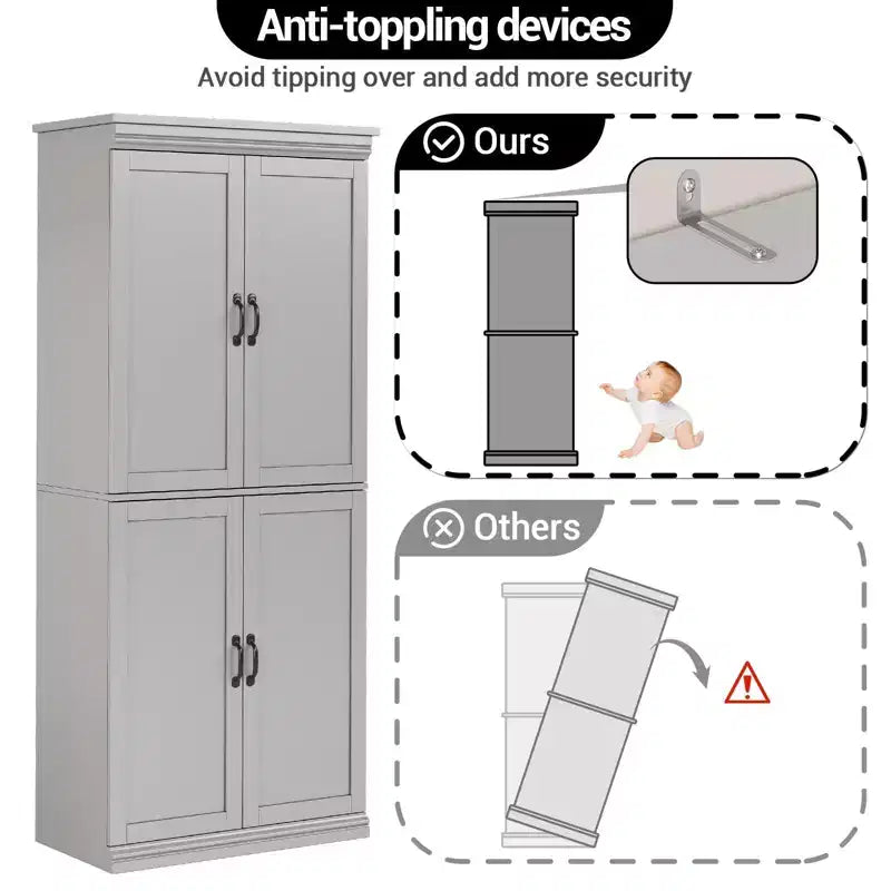 Mobiletto dispensa da cucina autoportante, armadio da 178 cm con ante e ripiani regolabili