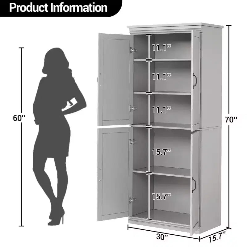Mobiletto dispensa da cucina autoportante, armadio da 178 cm con ante e ripiani regolabili