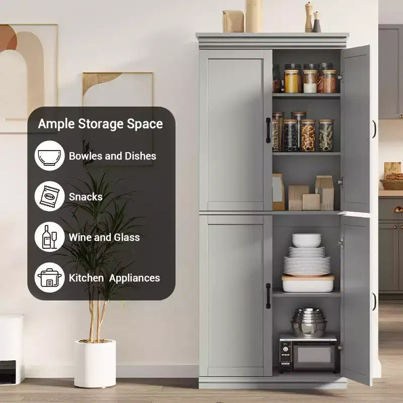 Mobiletto dispensa da cucina autoportante, armadio da 178 cm con ante e ripiani regolabili