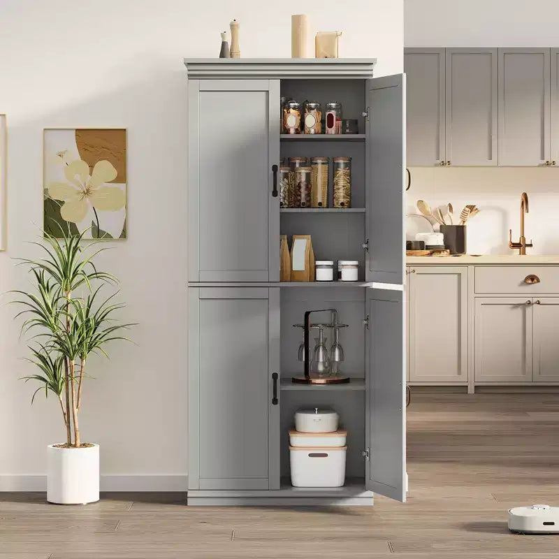 Mobiletto dispensa da cucina autoportante, armadio da 178 cm con ante e ripiani regolabili