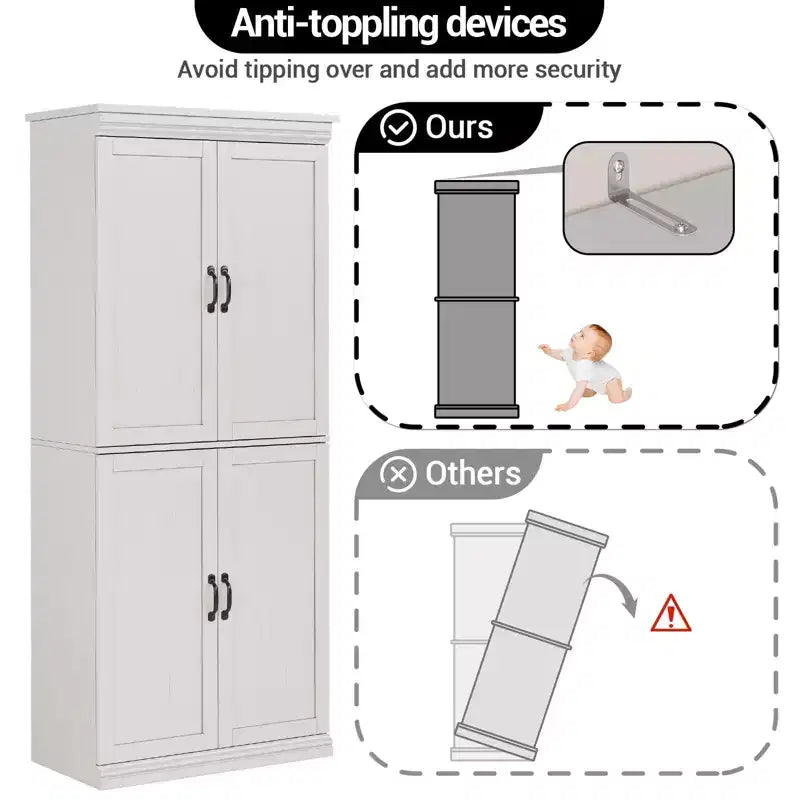Mobiletto dispensa da cucina autoportante, armadio da 178 cm con ante e ripiani regolabili