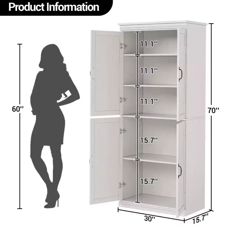 Mobiletto dispensa da cucina autoportante, armadio da 178 cm con ante e ripiani regolabili