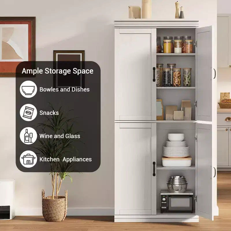 Mobiletto dispensa da cucina autoportante, armadio da 178 cm con ante e ripiani regolabili