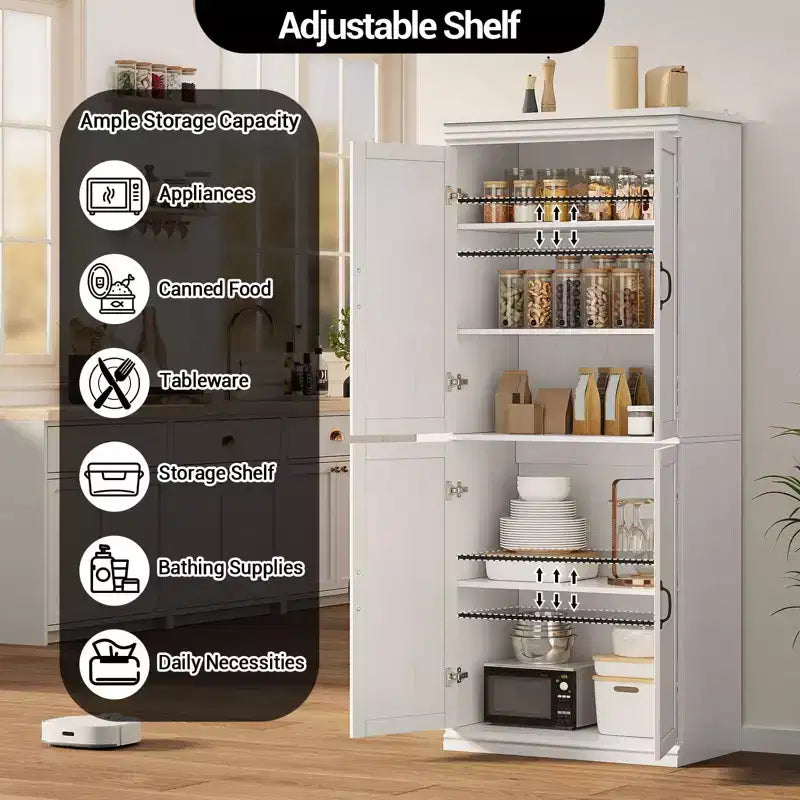 Mobiletto dispensa da cucina autoportante, armadio da 178 cm con ante e ripiani regolabili