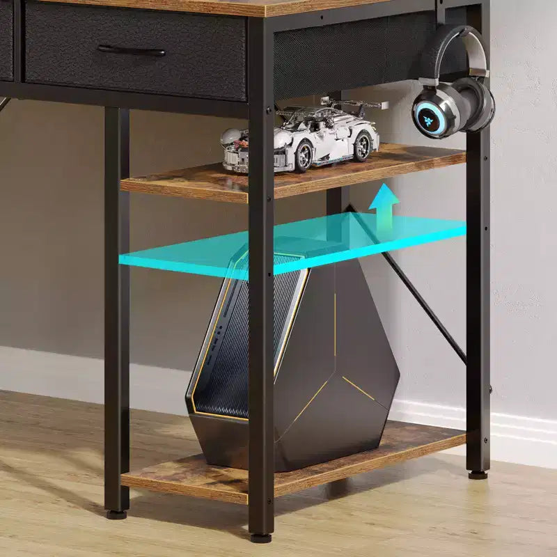 Scrivania da Computer con Porta Monitor, Illuminazione a LED, Presa di Corrente e Cassetti Multipli, 39/47/55"