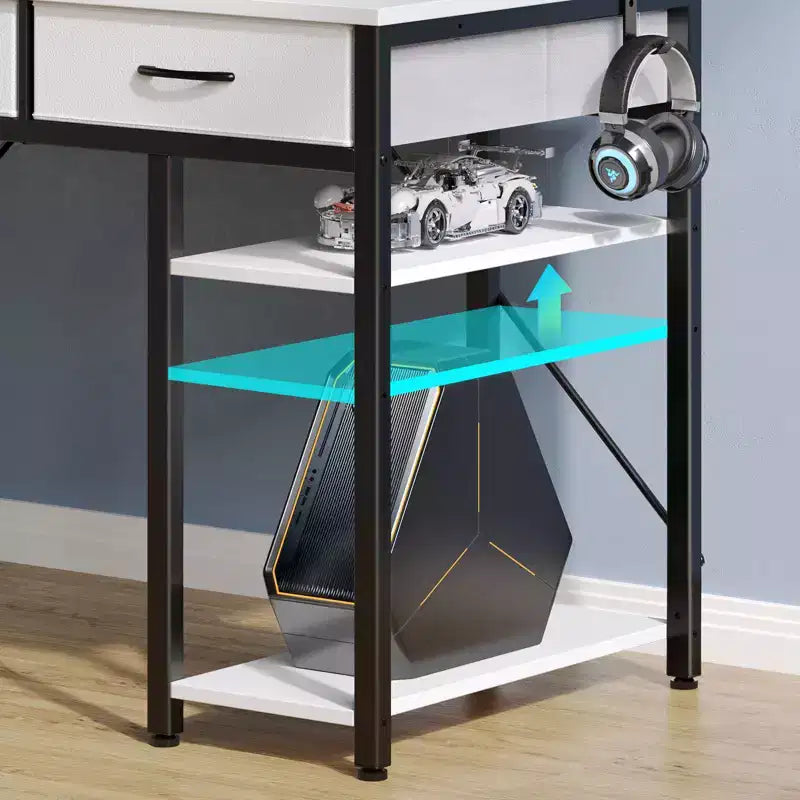 Scrivania da Computer con Porta Monitor, Illuminazione a LED, Presa di Corrente e Cassetti Multipli, 39/47/55"