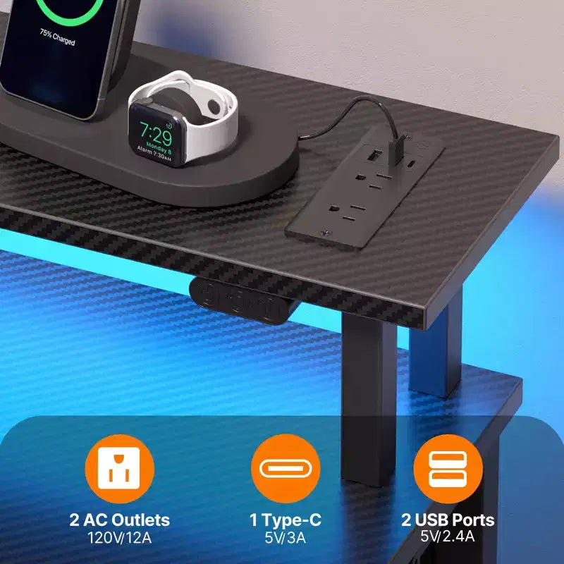 Scrivania da Computer con Porta Monitor, Illuminazione a LED, Presa di Corrente e Cassetti Multipli, 39/47/55"