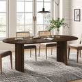 Tavolo da Pranzo Ovale da 79" per 6-8 persone, Piano con Bordo a Arco e Base a Strisce, Modern Farmhouse, Noce