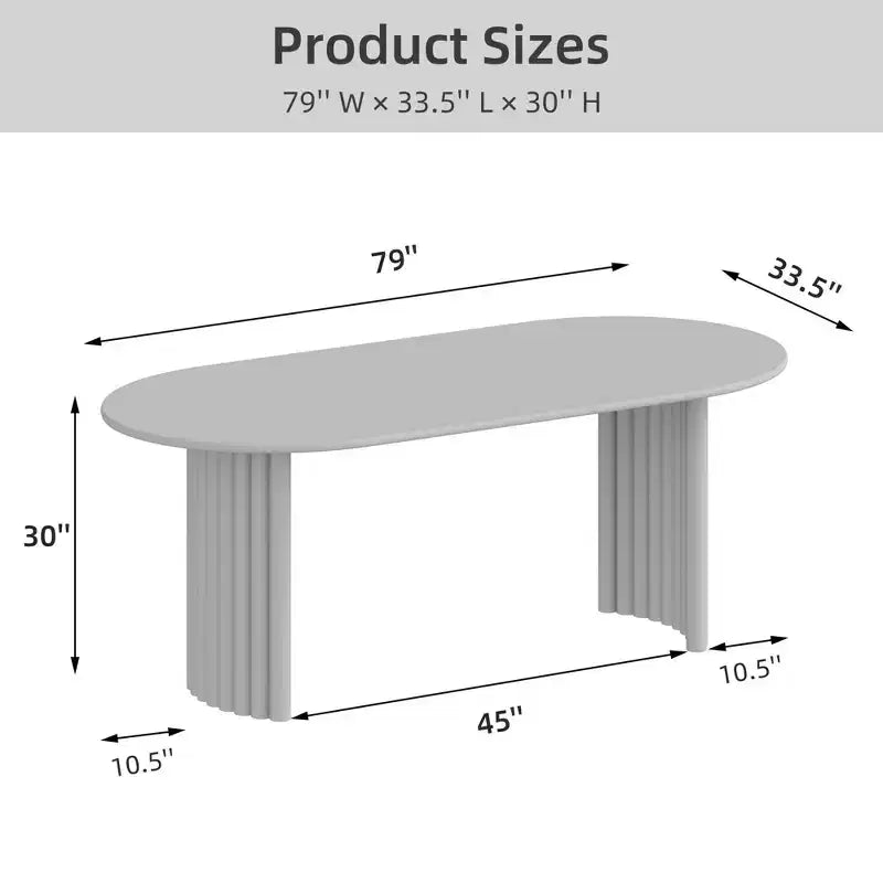 Tavolo da Pranzo Ovale da 79" per 6-8 persone, Piano con Bordo a Arco e Base a Strisce, Modern Farmhouse, Noce