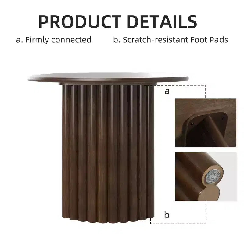 Tavolo da Pranzo Ovale da 79" per 6-8 persone, Piano con Bordo a Arco e Base a Strisce, Modern Farmhouse, Noce