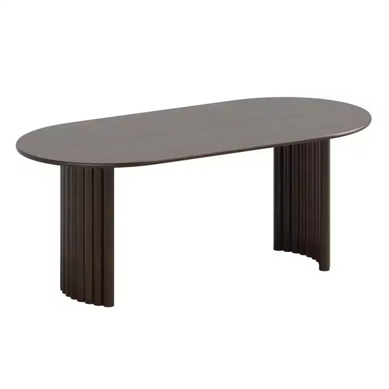 Tavolo da Pranzo Ovale da 79" per 6-8 persone, Piano con Bordo a Arco e Base a Strisce, Modern Farmhouse, Noce