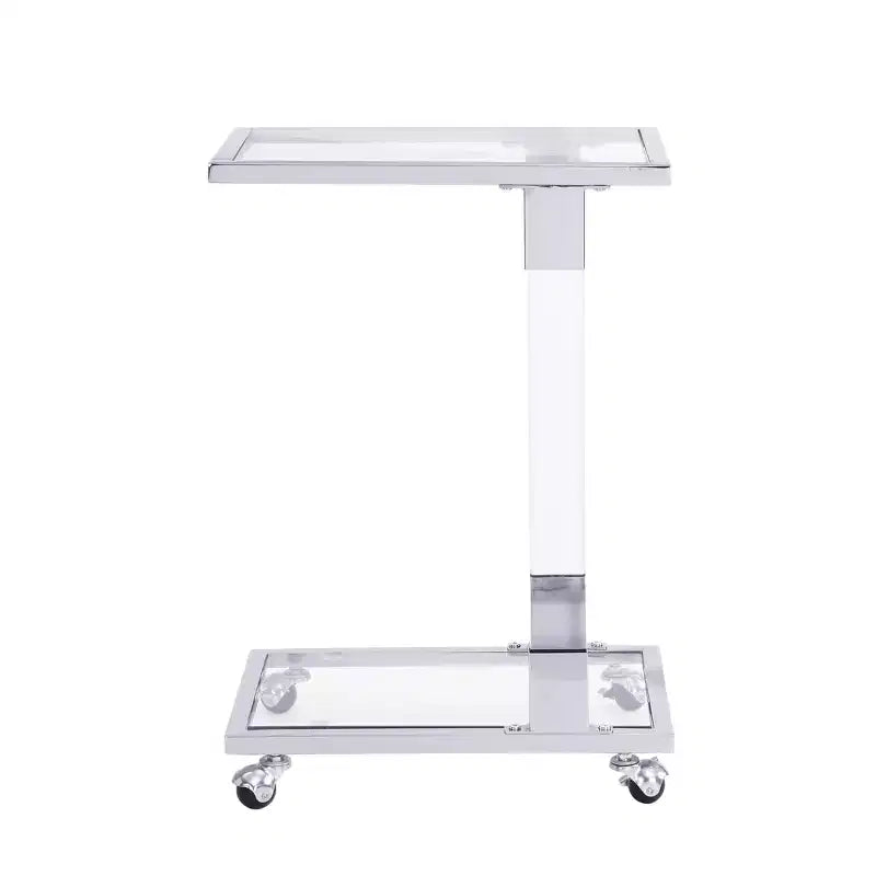Tavolino Moderno in Vetro con Gambe in Acrilico, Tavolino a C con Base in Metallo Cromato per Soggiorno, Camera da Letto, Balcone