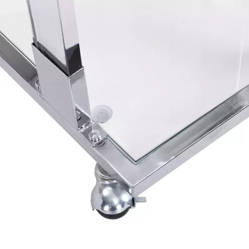 Tavolino Moderno in Vetro con Gambe in Acrilico, Tavolino a C con Base in Metallo Cromato per Soggiorno, Camera da Letto, Balcone