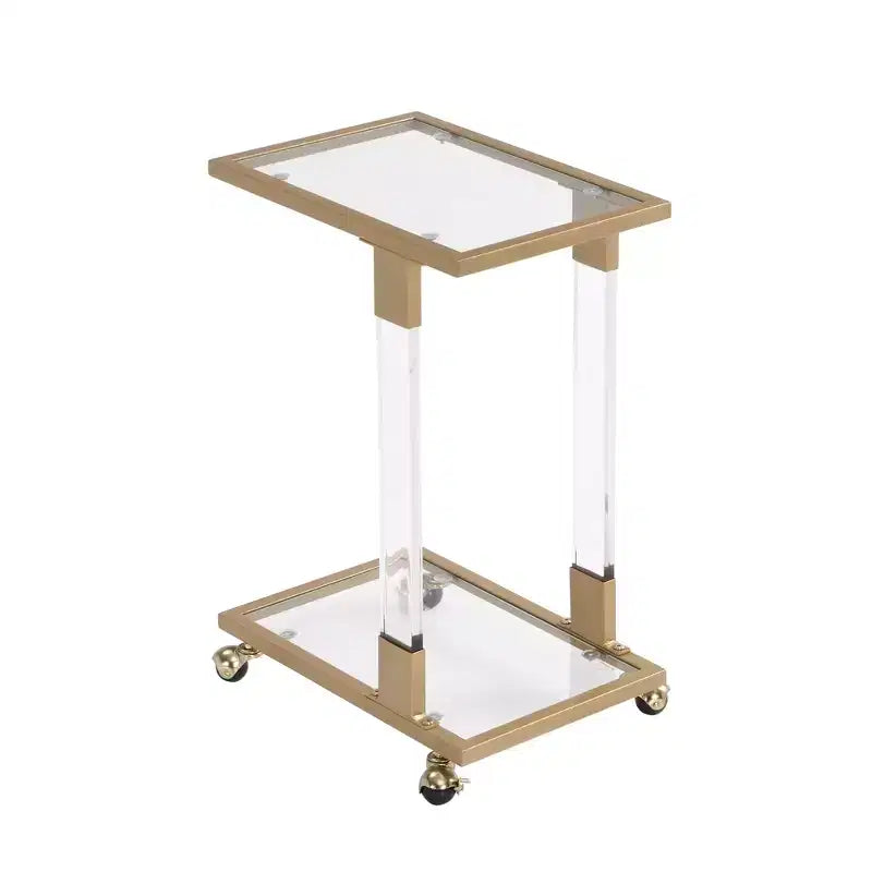 Tavolino Moderno in Vetro con Gambe in Acrilico, Tavolino a C con Base in Metallo Cromato per Soggiorno, Camera da Letto, Balcone