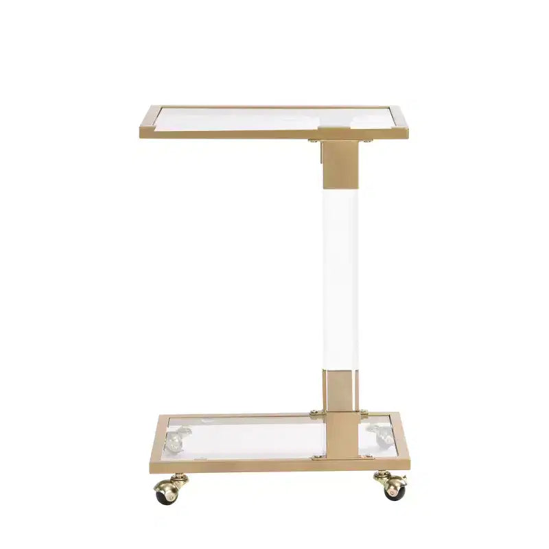 Tavolino Moderno in Vetro con Gambe in Acrilico, Tavolino a C con Base in Metallo Cromato per Soggiorno, Camera da Letto, Balcone