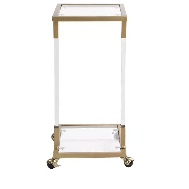 Tavolino Moderno in Vetro con Gambe in Acrilico, Tavolino a C con Base in Metallo Cromato per Soggiorno, Camera da Letto, Balcone