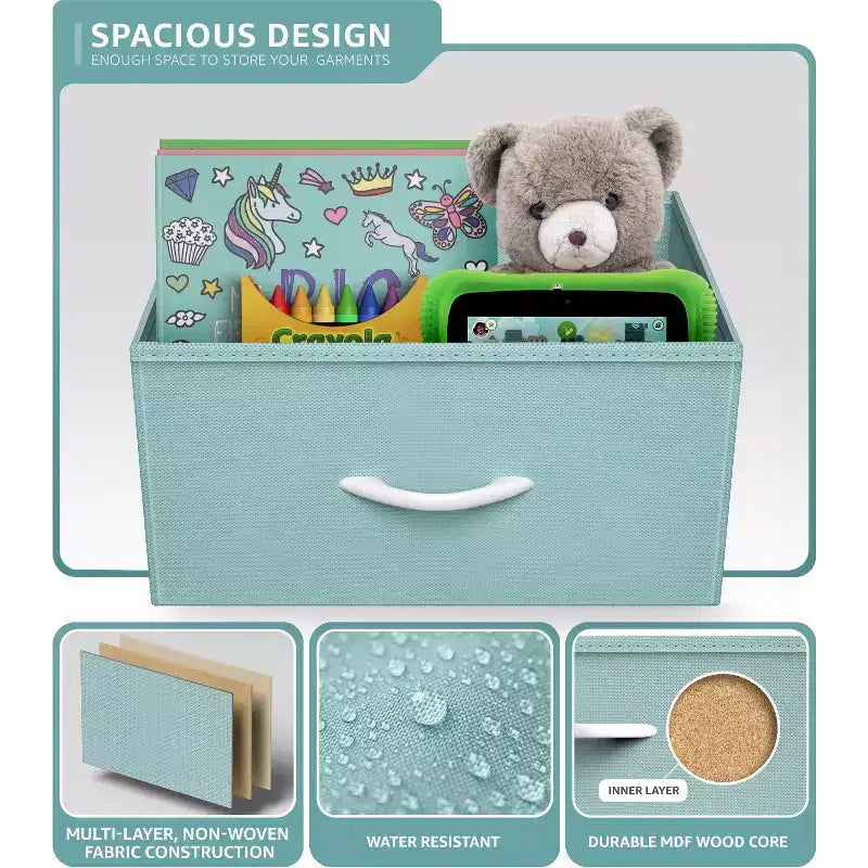 Comodino stretto a 5 cassetti con struttura in acciaio, piano in legno e cassetti in tessuto facili da estrarre per casa, camera da letto, ufficio e dormitorio