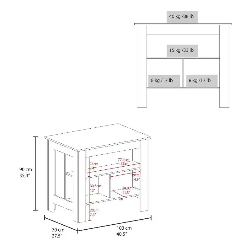 Isola cucina in plastica da 35,4" con 2 ripiani per cucina modulare, Bianco/Tortora