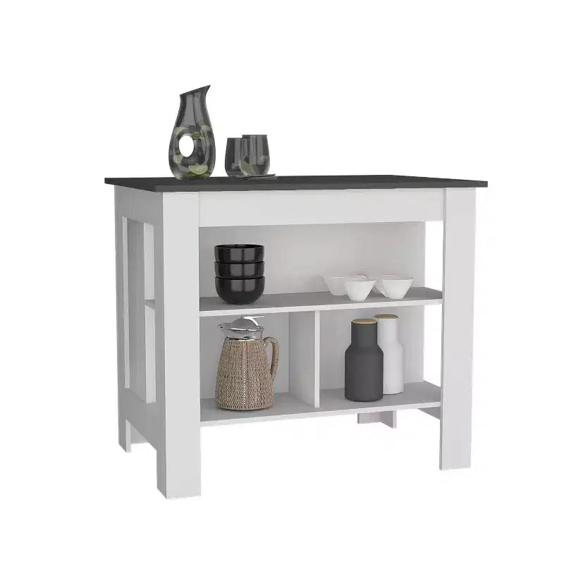 Isola cucina in plastica da 35,4" con 2 ripiani per cucina modulare, Bianco/Tortora