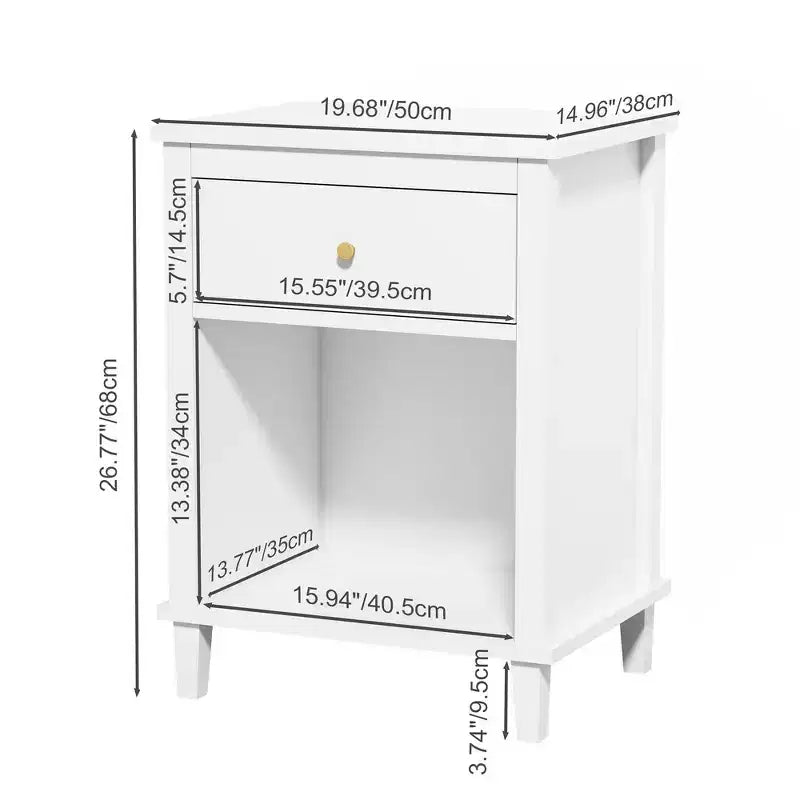 Comodino in legno da 68 cm con un cassetto e una mensola per bambini e adulti