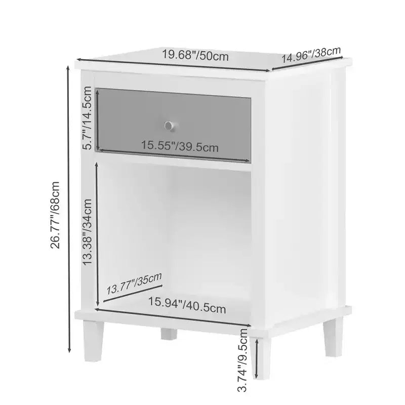 Comodino in legno da 68 cm con un cassetto e una mensola per bambini e adulti