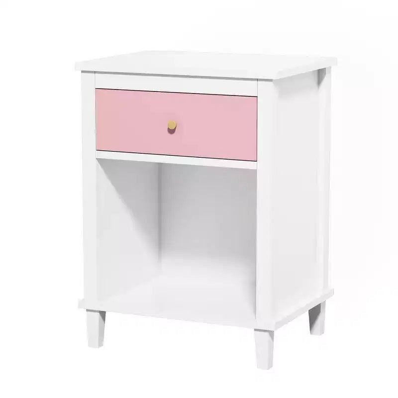 Comodino in legno da 68 cm con un cassetto e una mensola per bambini e adulti