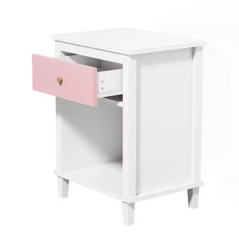 Comodino in legno da 68 cm con un cassetto e una mensola per bambini e adulti