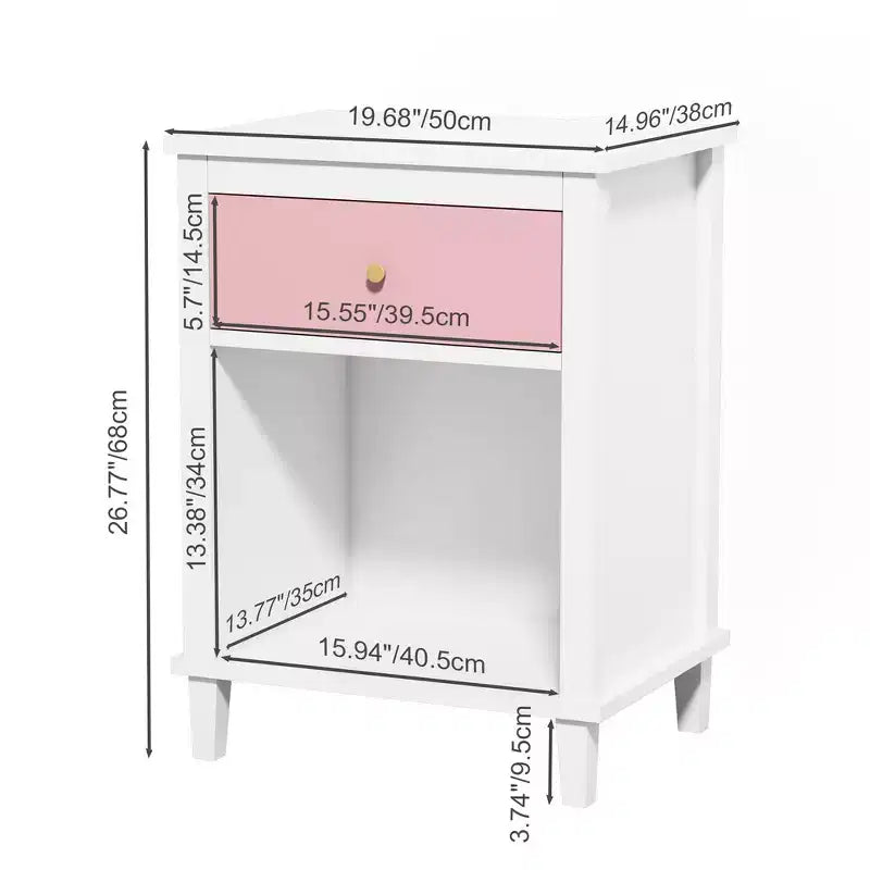 Comodino in legno da 68 cm con un cassetto e una mensola per bambini e adulti