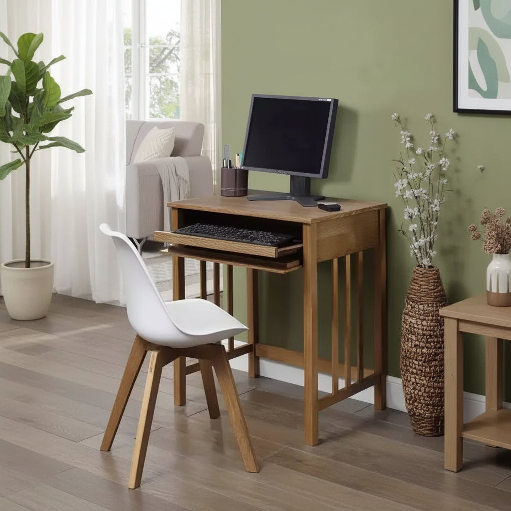 HomeStock 29 in.H Beige Color MDF Computer Desks with Open Storage Shelf