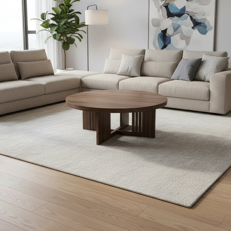 Round Coffee Table, Farmhouse Small Wooden Coffee Table with 3 Strong Legs, Easy Assembly