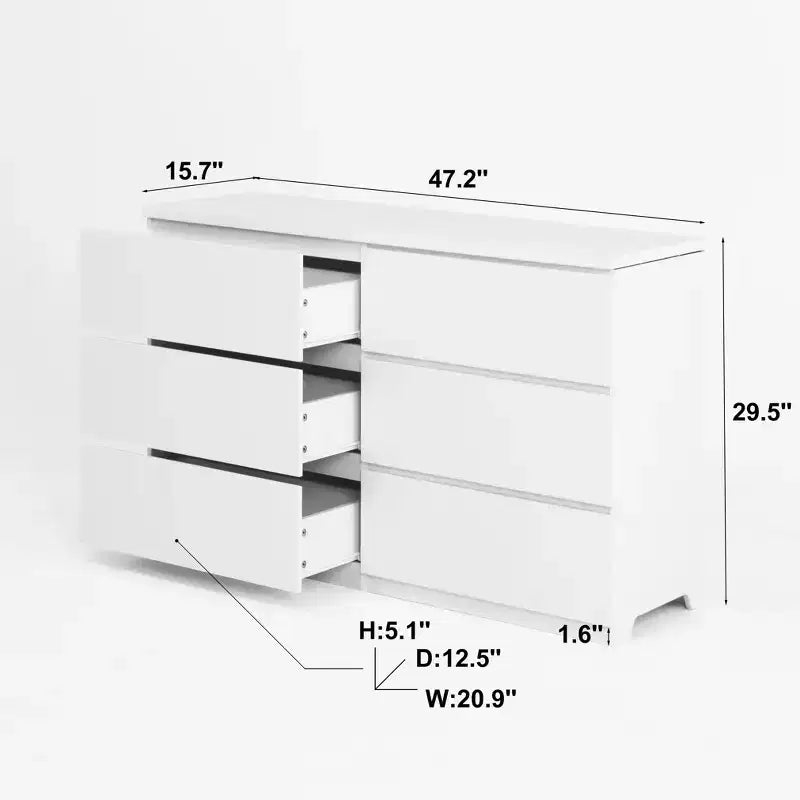 Cassettiera bianca a 6 cassetti, ampia, in legno, stile moderno, per camera da letto, corridoio, ingresso e soggiorno