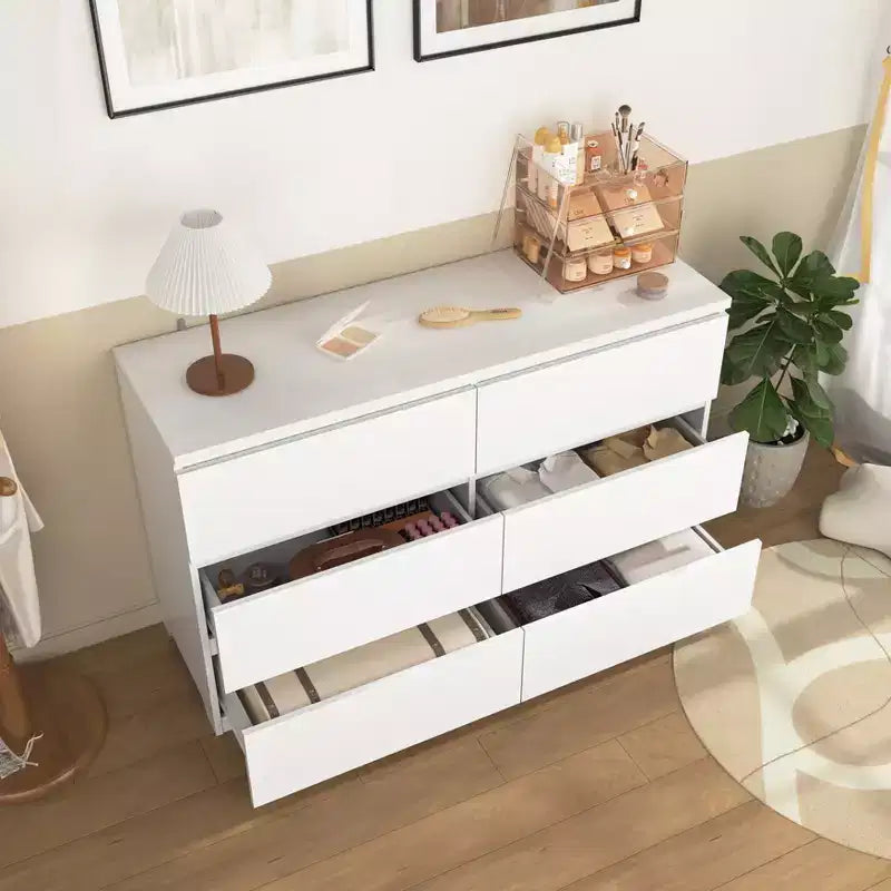 Cassettiera bianca a 6 cassetti, ampia, in legno, stile moderno, per camera da letto, corridoio, ingresso e soggiorno