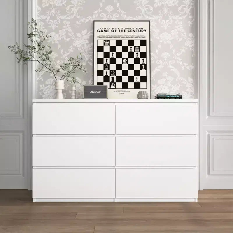 Cassettiera bianca a 6 cassetti, ampia, in legno, stile moderno, per camera da letto, corridoio, ingresso e soggiorno