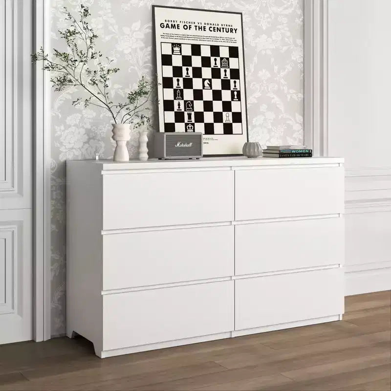 Cassettiera bianca a 6 cassetti, ampia, in legno, stile moderno, per camera da letto, corridoio, ingresso e soggiorno