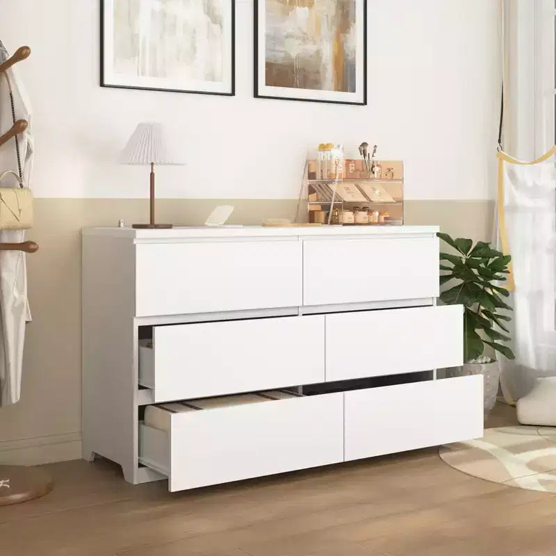Cassettiera bianca a 6 cassetti, ampia, in legno, stile moderno, per camera da letto, corridoio, ingresso e soggiorno