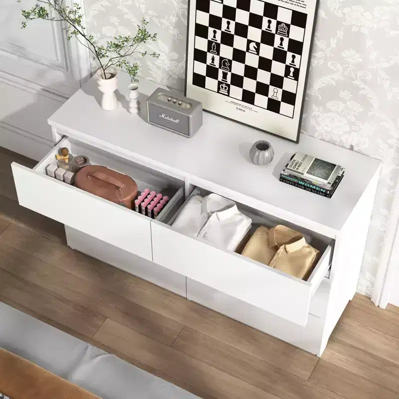 Cassettiera bianca a 6 cassetti, ampia, in legno, stile moderno, per camera da letto, corridoio, ingresso e soggiorno