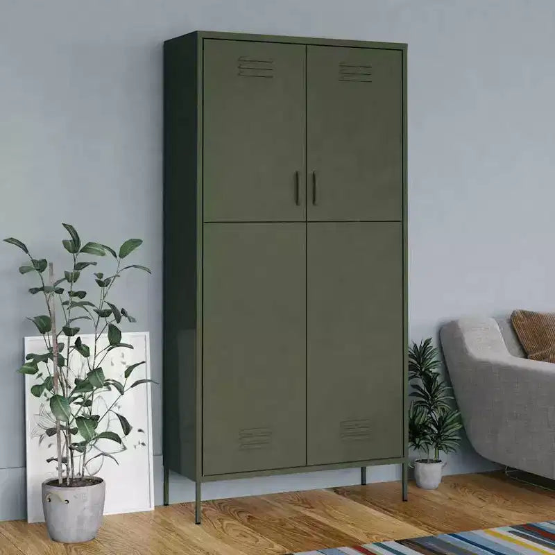 Armadio in Acciaio con Ripiani Regolabili e Asta Appendiabiti, Verde Oliva, 89.9cm L x 50cm P x 180.1cm A