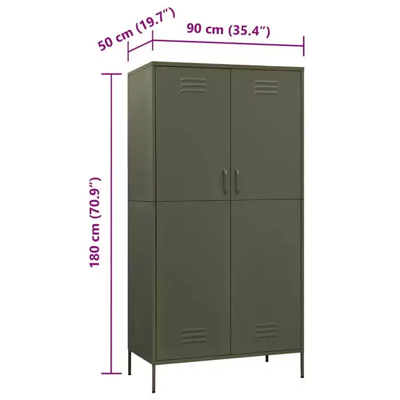 Armadio in Acciaio con Ripiani Regolabili e Asta Appendiabiti, Verde Oliva, 89.9cm L x 50cm P x 180.1cm A