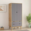 Armadio, Marrone e Grigio, Legno Massello di Pino, 76,4 cm L x 53 cm P x 172 cm H